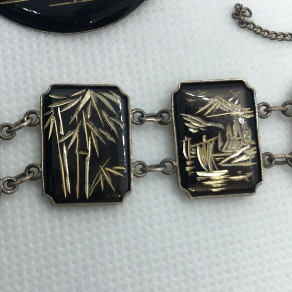 💛 Sterling Silver Vintage Siam Bracelet & Brooch - Picture 6 of 13